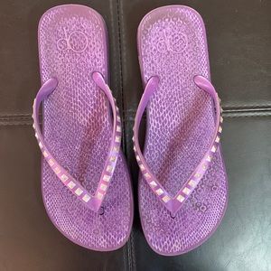 Purple OP Snake Print Silver Studded Flip Flops